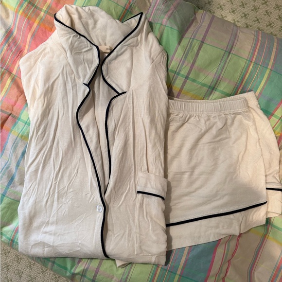Eberjey Cream Pajama Ser with Navy Trim - Picture 2 of 4
